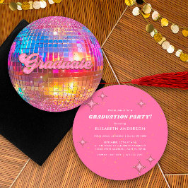 Convite Bola de Discoteca Retro Brilho Rosa Quente Festa d