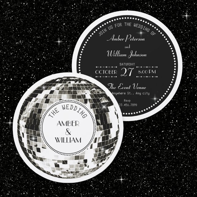Convite Bola de discoteca retrô Casamento (Criador carregado)