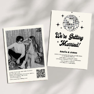 Convite Bola de Discoteca Retro Preto e Branco Código QR C