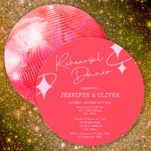 Convite Bola de Discoteca Rosa Laranja Jantar de Ensaios d