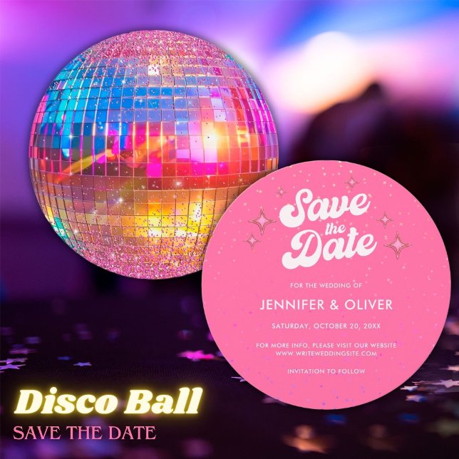 Convite Bola de Discoteca Rosa Quente Groovy para Casament (Criador carregado)