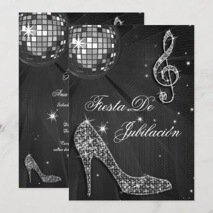 Convite Bola de discoteca, saltos brilhantes Aposentadoria