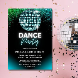 Convite Bola de Discoteca Turquesa Brilho Festa de Anivers