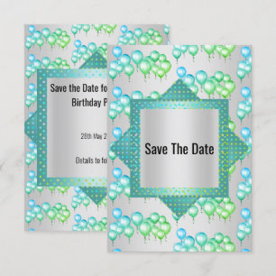 Convite Bola de Festa Verde Prata Brilhante Salve a Data