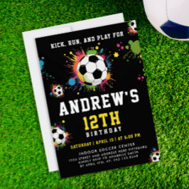 Convite Bola de Futebol Colorida Amarela da Moda Festa Inf