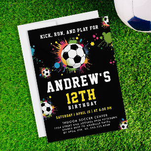 Convite Bola de Futebol Colorida Amarela da Moda Festa Inf