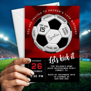 Convite Bola de Futebol Personalizada Vermelha para Aniver