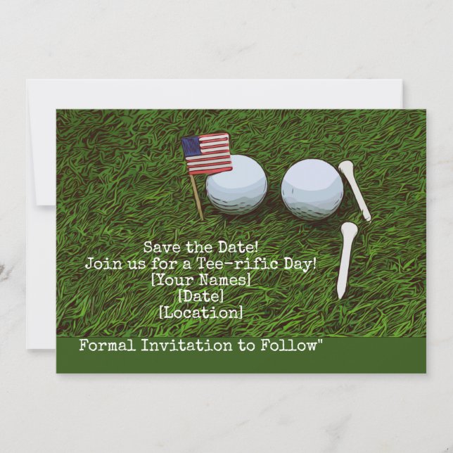 Convite Bola de golfe com bandeira da América sobre grama  (Frente)