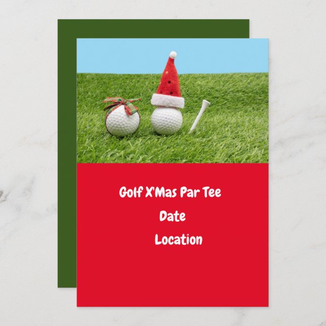 Convite Bola de golfe e Santa Hat para o Golfe de Natal (Frente/Verso)