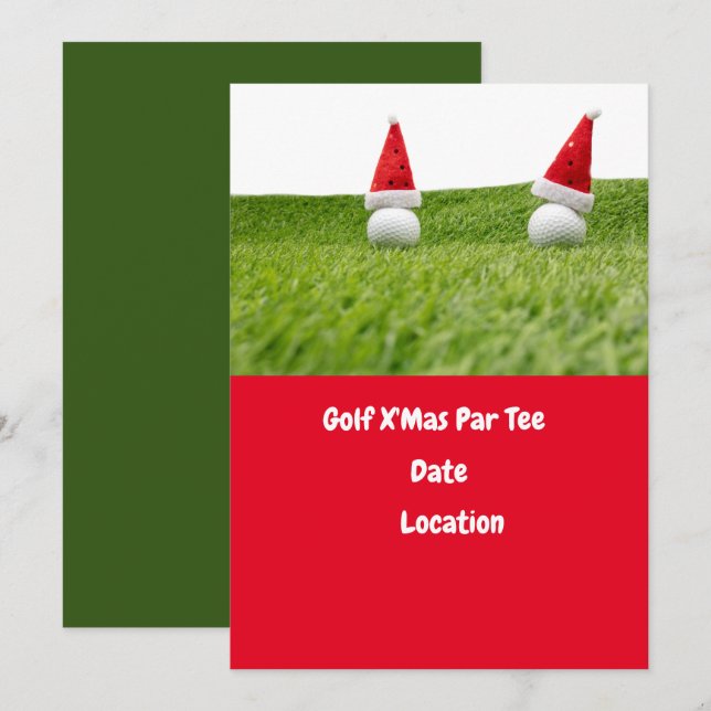 Convite Bola de golfe e Santa Hat para o Golfe de Natal (Frente/Verso)