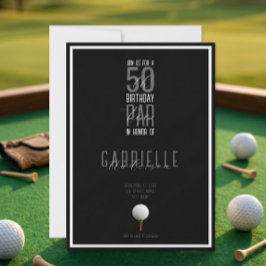 Convite Bola de Golfe Elegante Preto Branco 50 Aniversário