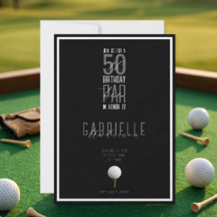 Convite Bola de Golfe Elegante Preto e Branco 50 Aniversár