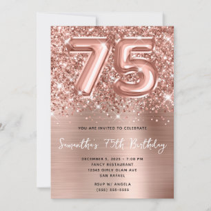Convite Bola de Ouro Rosa Brilhante Glam 75º Aniversário