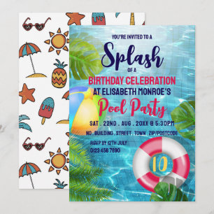Convite Bola de praia da Piscina tropical, Festa de Piscin