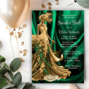 Convite Bola de Tênis Verde Esmeralda Dourado Elegante