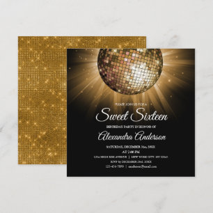 Convite Bola Disco Dourada de 16 Festas de aniversário