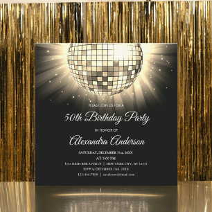 Convite Bola do disco da festa de aniversário do ouro 50t