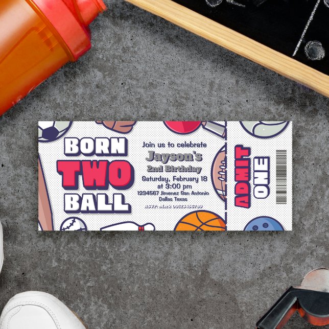 Convite Bola do nascer 2 - Bilhete do segundo aniversário (Born Two Ball - 2nd Birthday Boy Ticket Invitation)