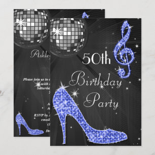Convite Bola e saltos do disco aniversário preto & do azu
