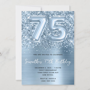 Convite Bola Glam Brillante Azul Aniversário de 75 anos