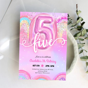 Convite Bola Pastel Rosa Aniversário de 5 anos