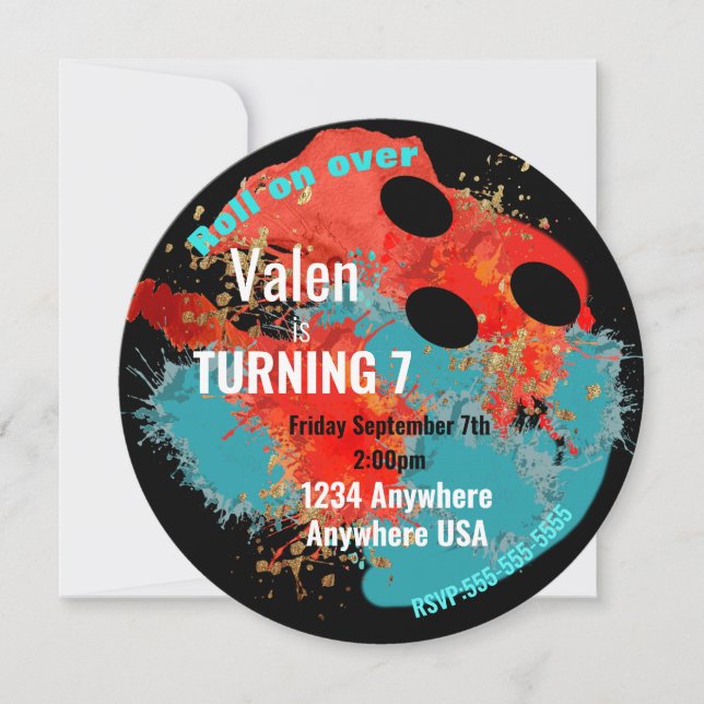 Convite BOLAS DE BOLICHE, boliche, festa de aniversário de (Frente)