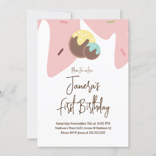 Convite Bolas de Cake Pop de Frosting Fofas para Primeiro