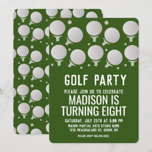 Convite Bolas de Golfe Modernas Festa de Aniversário Verde