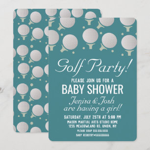 Convite Bolas de Golfe Modernas Festa de Chá de Bebê Azul