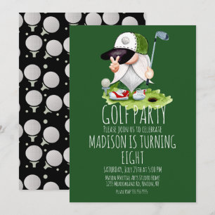 Convite Bolas de Golfe para Crianças Gnome Festa de Aniver