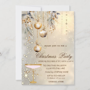 Convite Bolas de Natal Antigas Festa de Vidro Dourado