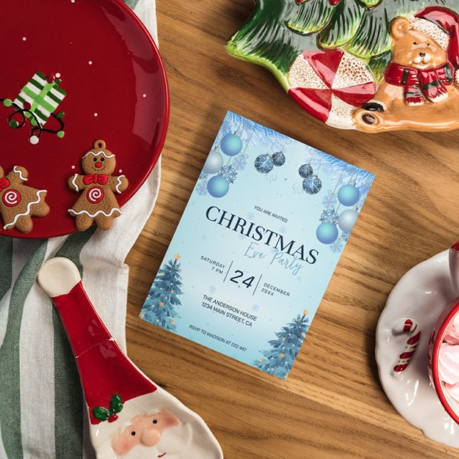 Convite Bolas de Natal Azuis Natal   (Criador carregado)