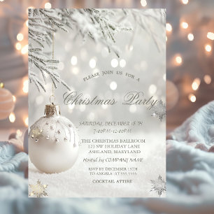 Convite Bolas de Natal Brancas, Festa de Empresa Flocos de