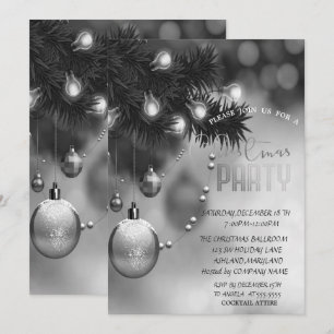 Convite Bolas de Natal Cinza Festa de Natal Corporativa
