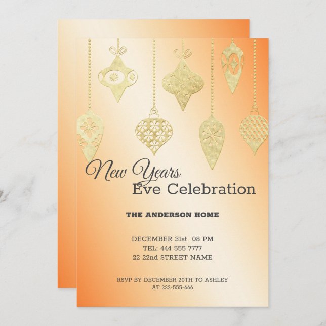 Convite Bolas de Natal de Folha de Ouro (Frente/Verso)