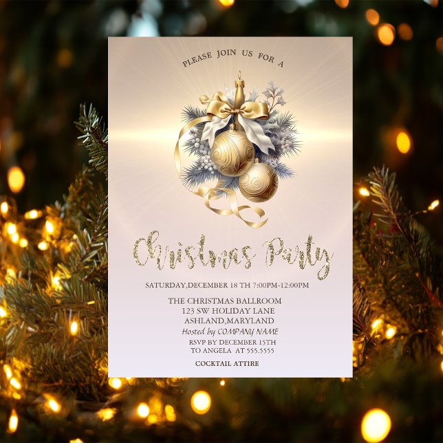 Convite Bolas de Natal de Luxo Empresa Dourada  (Criador carregado)