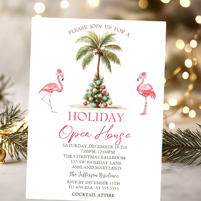 Convite Bolas de Natal de Palma Flamingos Festa Aberta de  (Criador carregado)