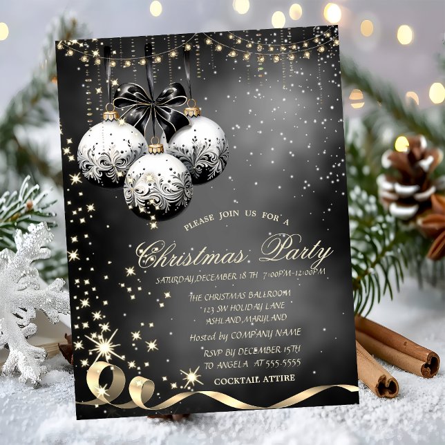 Convite Bolas de Natal Elegantes Brilham na Festa de Natal (Criador carregado)