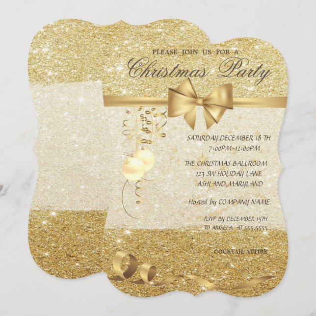 Convite Bolas de Natal Elegantes, Brilhantes, Festa de Nat (Frente/Verso)