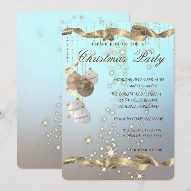 Convite Bolas de Natal Elegantes, Brilho, Festa de Natal (Frente/Verso)