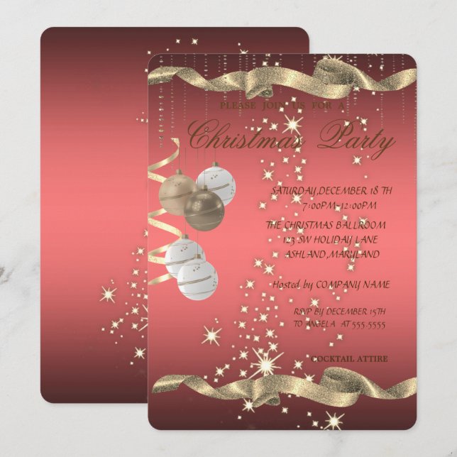 Convite Bolas de Natal Elegantes, Brilho, Festa de Natal (Frente/Verso)