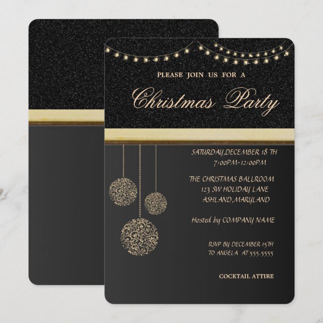 Convite Bolas de Natal Elegantes e na Moda, Festa de Natal (Frente/Verso)