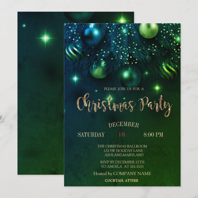 Convite Bolas de Natal Elegantes Festa de Natal da Empresa (Frente/Verso)