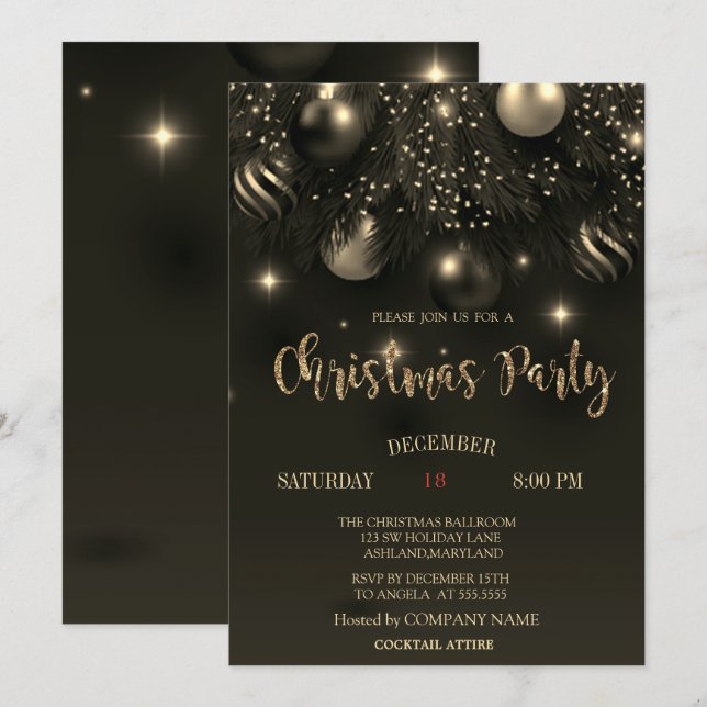 Convite Bolas de Natal Elegantes Festa de Natal da Empresa (Frente/Verso)