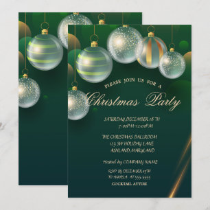 Convite Bolas de Natal Elegantes Festa de Natal Verde
