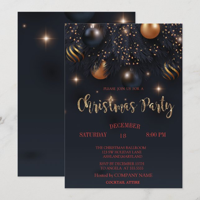 Convite Bolas de Natal Festa da Empresa Preta (Frente/Verso)
