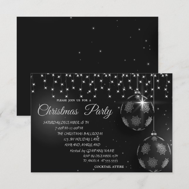 Convite Bolas de Natal, Festa de Natal da Empresa de Ilumi (Frente/Verso)