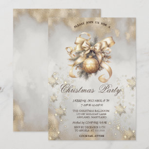 Convite Bolas de Natal Flocos de Neve Toque Dourado