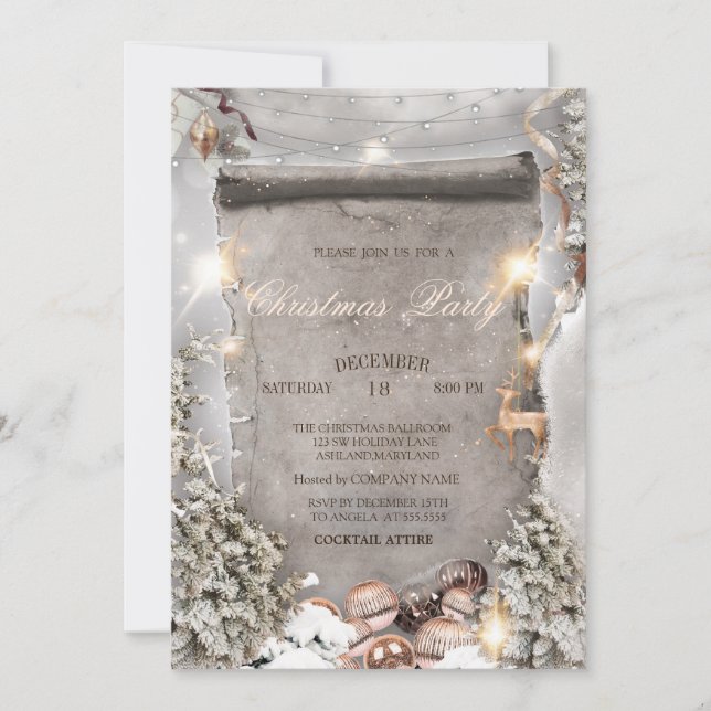 Convite Bolas de Natal, Lights Pine Tree Silver Natal (Frente)