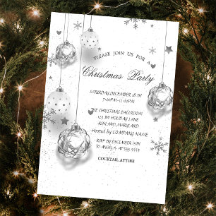 Convite Bolas de Natal Prateadas Brancas Christmas Company